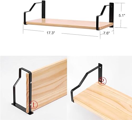 Miniatura 2 de DEMSFIA Juego de 2 estantes flotantes grandes para montar en la pared con 6 ganchos, estantes de pared para decoración de dormitorio, estantes de