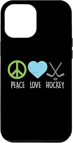 Funda para iPhone 13 Pro Max Peace Love Hockey sobre hielo Cool Player Goalie Hippie Hombres Mujeres