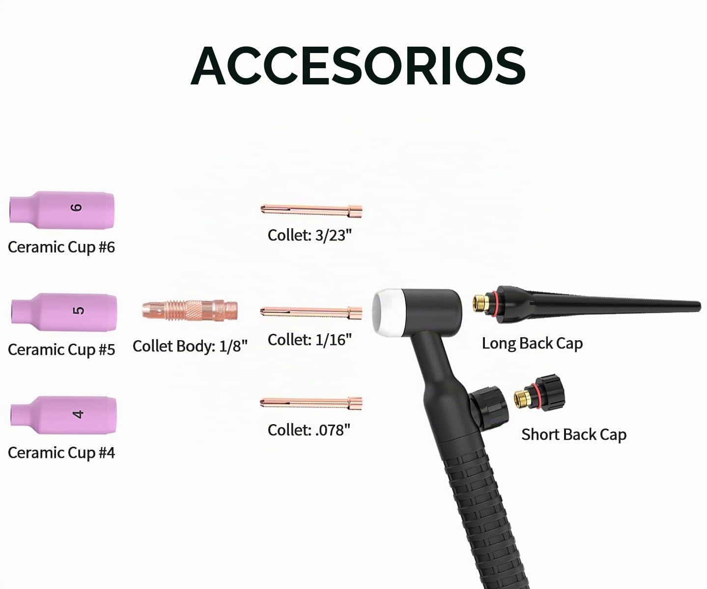 H HZXVOGEN WP17V antorcha de soldadura TIG 4M - antorcha TIG refrigerada por aire SR-17V TIG 140A-150A con conector rápido para soldadura TIG/Lift ARC
