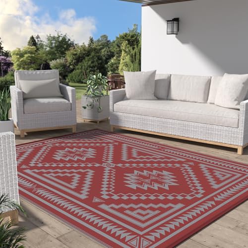 Image of GENIMO Outdoor Rug, Waterproof Plastic Rugs for Patio, 6'x9' Mist Red