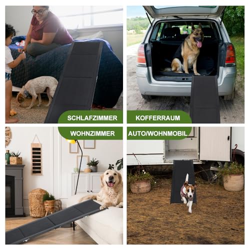 SMONTER Hunderampe Auto klappbar, einstiegshilfe Hunderampe Auto für große Hunde, 180 cm(L)*44 cm, leicht stabil, rutshfest Hundetreppe, schwarz