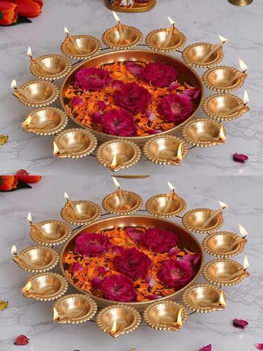 Kalakriti 2-teiliges Metall-Blumen-Dekoschalen-Set | Heimtischdekoration | Urli Diya Navratri Pooja...