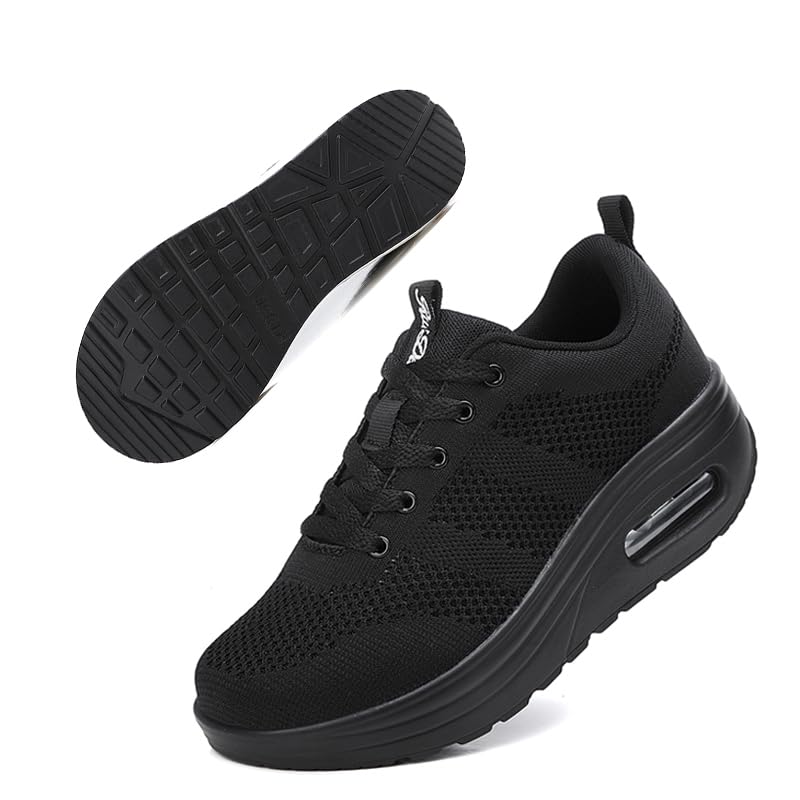 Image of Womens Platform Wide Walking Shoes Breathable Sneakers with Air Cushion Sole for Women, Lace-Up Width Shoe for Travel