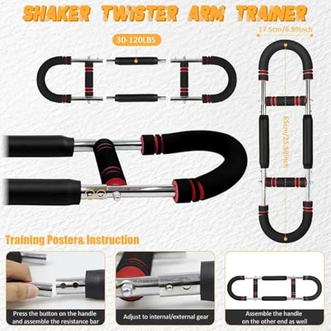 Twister Arm Trainer Adjustable Twister Arm Chest Exerciser (30-120lb) Power Arm Trainer for Men and Women Chest Workout Equipment Shoulder Muscle Training Home Fitness Equipment Red