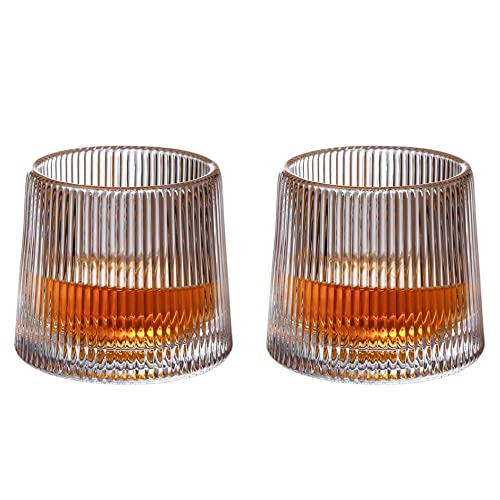 SkySnow 2er Set Whiskygläser, Drehbares, Altmodisches Glas mit Schwerem Boden, Whiskyglas Kristallglas für Whisky, Scotch, Bourbon, Personalisiertes Tumbler Rocks Bar Glas (Style A, 170ML) Cover