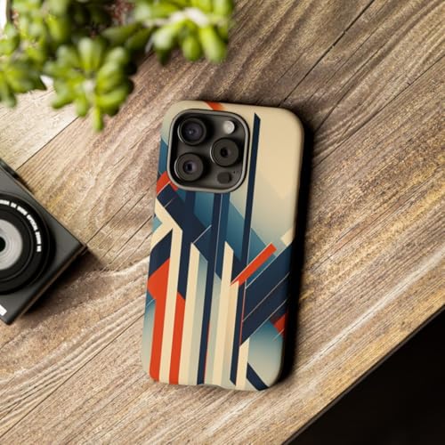 Coque iPhone 15 Pro lignes abstraites géométriques orange bleu protection rigide - 3