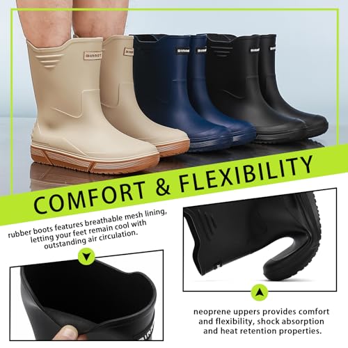 Hsttgsr Rain Boots for Men Waterproof Fashionable Rubber Boots Non-slip Outdoor Garden Boots Mid Calf Muck Work Shoes Comfort Lightweight Rainboots for Fishing Climbing4