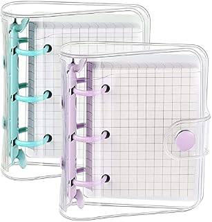 2pcs Mini Transparent 3-Ring Binder, Mini 3 Holes Transparent Book, Loose Leaf Binder Round Ring Protector with Snap Button Closure Kawaii School Supplies Useful and Practical