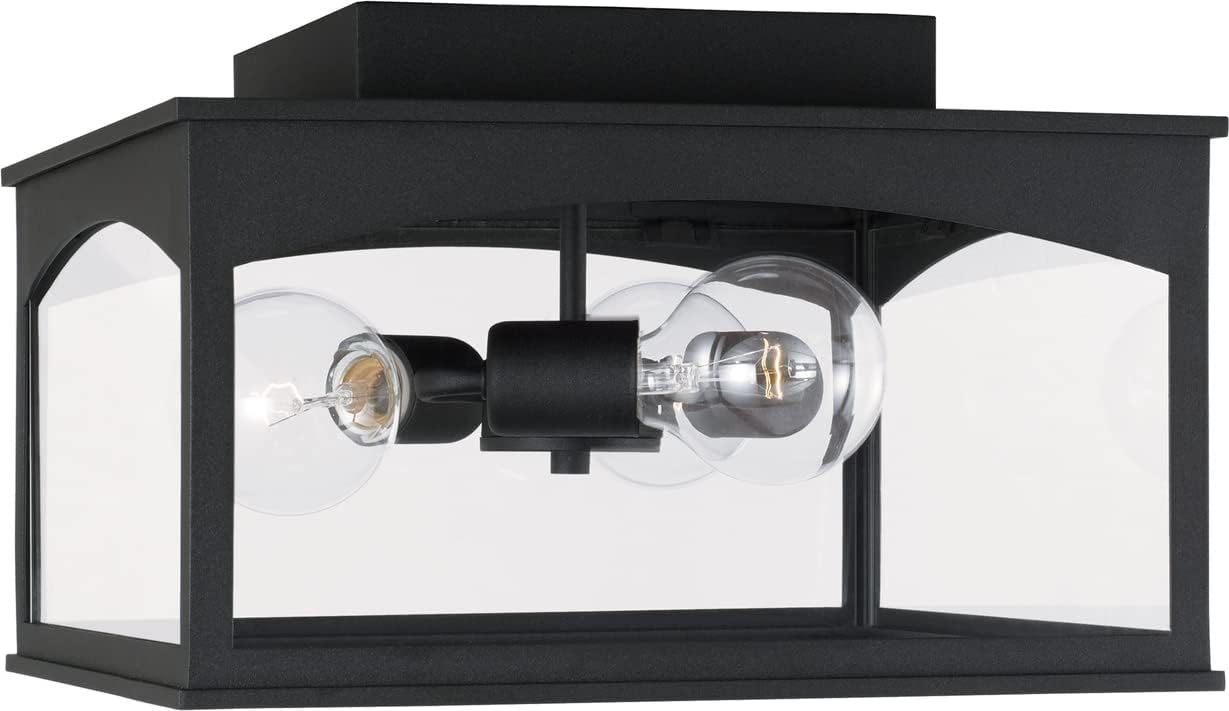 Capital Lighting 946731BK Burton Clear Glass Outdoor Flush Mount Ceiling Light, 3-Light 180 Total Watts, 9" H x 14" W, Black