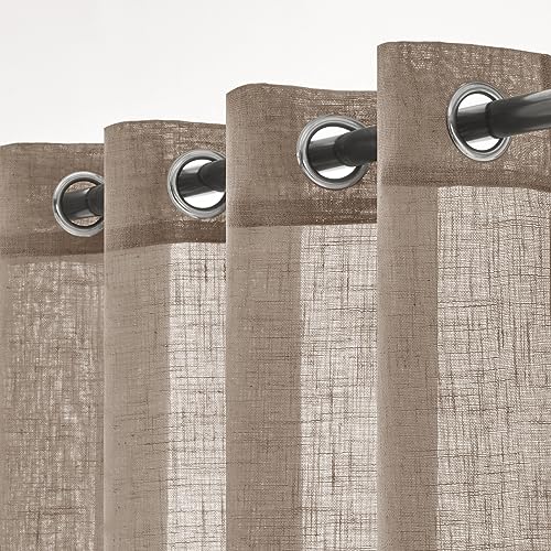Woaboy Leinen Gardinen Vorhänge Ösen 2er Set 140x225cm Dunkelbraun – Ansicht 1