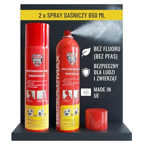 notlok Safety Work – 2x 650 ml spray gaśniczy bez fluoru | Bezpieczna dla skóry piana gaśnicza pożary A F & E do 1000 V | Mini gaśnica do auta, domu i samochodu, mała gaśnica
