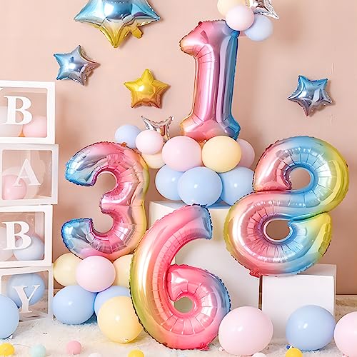 Image of 40 Inch Giant Rainbow Number 6 Balloons, Birthday Balloons, Helium Mylar Foil Big Number Balloons for Birthday Party Decorations, Kids' Birthday Anniversary Party Baby Shower Unicorn Parties
