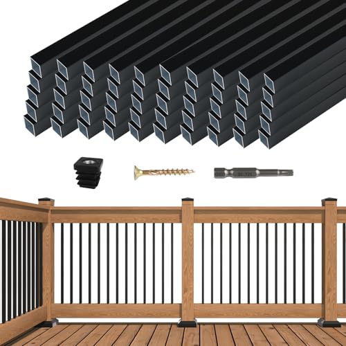 Muzata 50 Pack 36 inch Square Aluminum Balusters Black