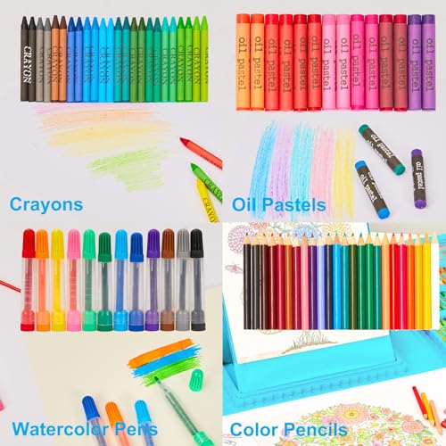 Image of KINSPORY Art Set for Kids, 290 Pack Double-Side Easel Drawing Kits (Blue) | Creative Gift, art & crafts supplies, Coloring, oil pastel, crayon, colored pencil, watercolour pen, Beginner Artist Girl Boy