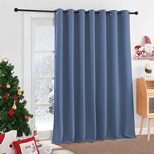 Image of RYB HOME Blackout Room Divider Curtain, Thermal Insulated&Privacy Drape for Sliding Glass Doors /Living Room /Bedroom, Extra Wide Window Treatment, Stone Blue, W100 x L95, 1 Panel