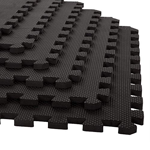 Image of EASY HOME Gym Mats for Floor for Home and Living Room, Interlocking Rubber Floor Gym Mat for Workout At Home, Eva Foam Workout Mat- 60X60Cm - 11Mm Thick, Black (Pack of 16-64 Square Foot)