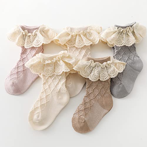 Colorful Childhood Baby Grils Ruffle Lace Socks Toddler Vintage Ribbed Princess Frilly Dress Short Socks2
