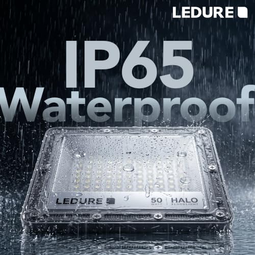 Image of LEDURE Halo 50W LED Flood Light | Pack of 4 | Cool White | IP65 Waterproof | Wide Voltage 150-300V | 4kV Surge Protection | BIS Approved | Outdoor Flood Light for Garden, Gate & Pathway
