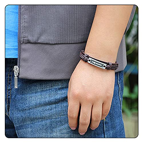 Image of Fashion Cross Tag Bangle Adjustable Leather Cuff Wristband Drawstring Rope Bracelet