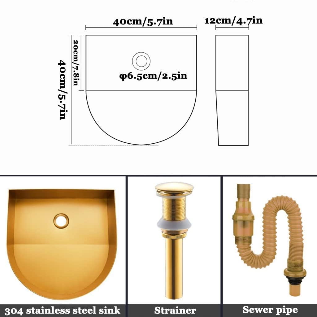 Kitchen Sink. Brushed Round Golden Bar Prep Sink, Single Bowl Prep, Thicken 304 Stainless Steel, Sink On Bathroom Counter