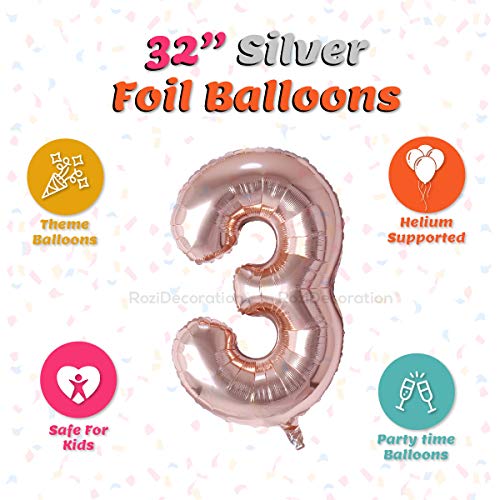 Image of Rozi Decoration Foil 32 inch Inch Rose Gold 3 Balloon Number Helium Supported Pack Of 1 Pcs | 3Rd Anniversary Decoration Items | 3 Number Balloon 32 Inch For Birthday