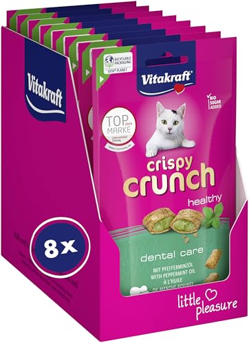 Vitakraft Crispy Crunch Classic, snack gatto, snack gatto croccanti ripieni con olio di menta piperita, confezione scorta, senza zuccheri aggiunti (8x 60g)