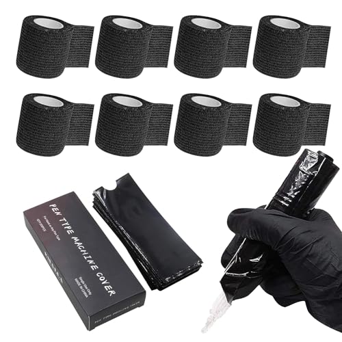 PEPAX Tattoo Pen Bags With Grip Tape - 200Pcs Machine Covers and 8Pcs Grip Wrap Sleeves Combination Supplies