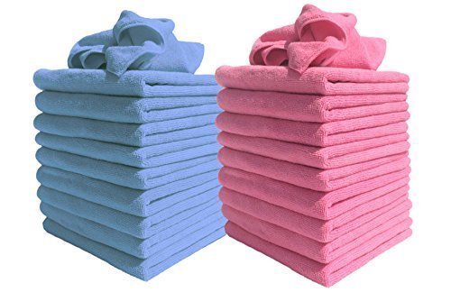 DCS 20 Large Microfibre Cloth 40x40cm – Super Soft Microfibre Cleaning Cloths for Kitchen, Bathrooms, Mirrors, Motorbike, Car Cleaning - Streak Free Washable Cloths to Clean Surfaces -10Blue & 10Pink