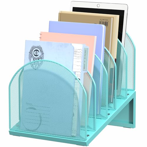 Image of File Organizer for Desk, File Folder Organizer with 5-Section Vertical Rack, Suitable for Home Office Document Organization and Storage (Blue)