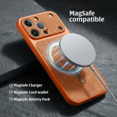 Image of amazon basics Converter Case for iPhone 15 Pro | Premium Protective Mag-Safe Cover | iPhone 17 Pro Series Style Design | in Built Camera Guard | Wireless Charging Compatible - Orange