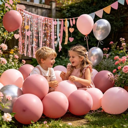 Image of 100pcs Dusty Pink Balloons 12 inch Round Latex | Boho Blush Retro Pink, Helium Compatible, Princess Birthday Baby Shower, Anniversary Bachelorette Gender Reveal
