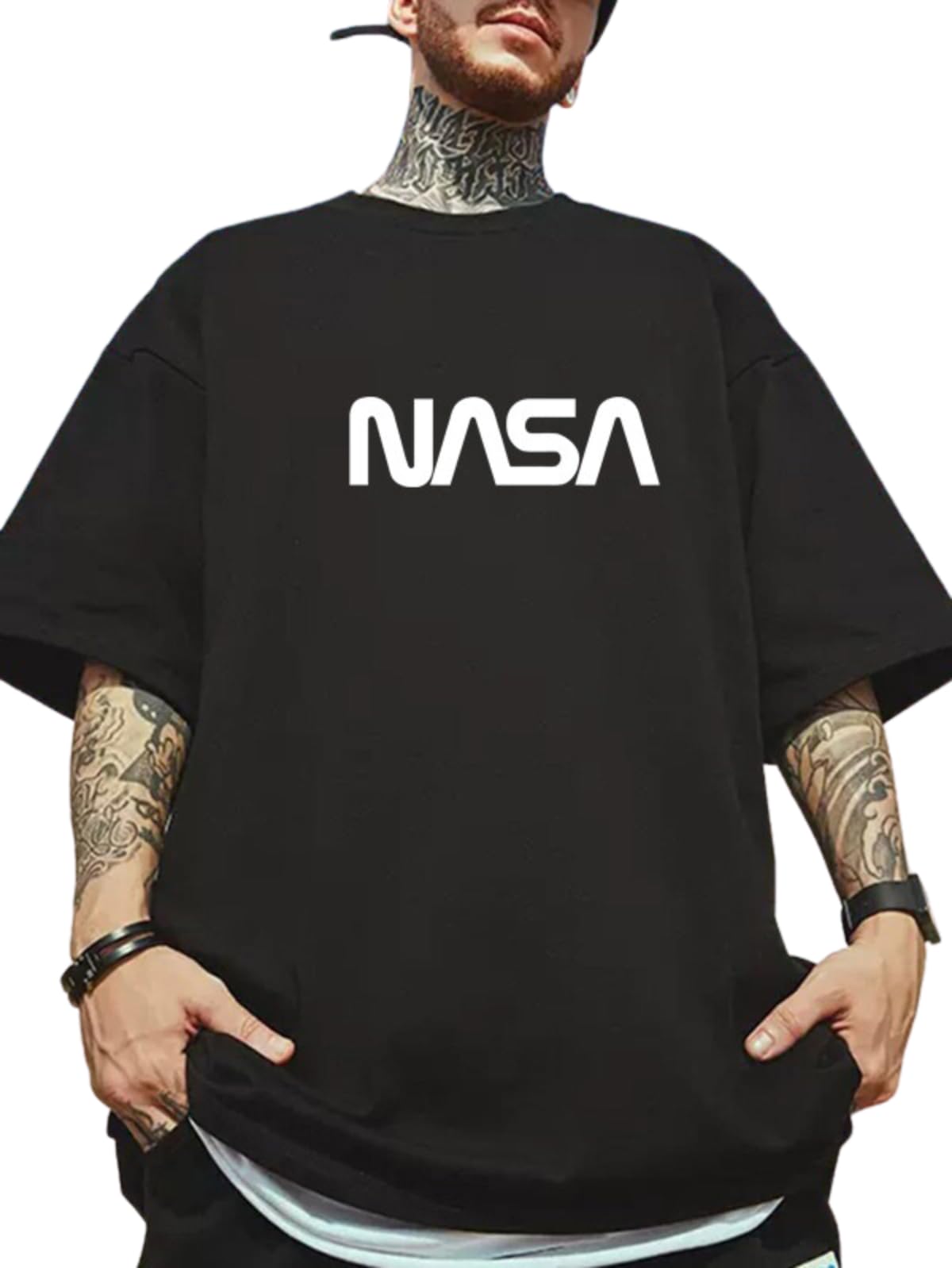 Benny Brooks Mens Black Cotton Graphic Printed Oversized t Shirt | Oversized t Shirt | Oversized t Shirt for Mens | t Shirt for Men Oversized | Oversized t Shirt Men | NASA t Shirt
