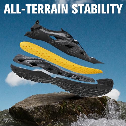 Image of HUMTTO Men's Amphibious Closed Toe Hiking Sandals,Quick-Dry Water Shoes | Non-Slip Athletic Adjustable Outdoor Fisherman Beach Summer Walking Travel River Shoe