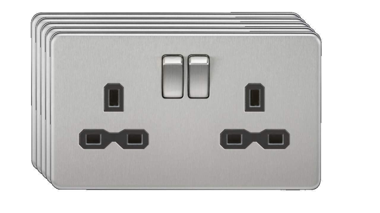 Screwless 13A 2G DP switched socket - brushed chrome with black insert