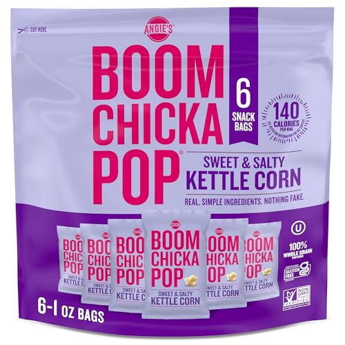 Angie’s BOOMCHICKAPOP Sweet & Salty Kettle Corn Popcorn, 1 oz. Individual Bag, 6-Count