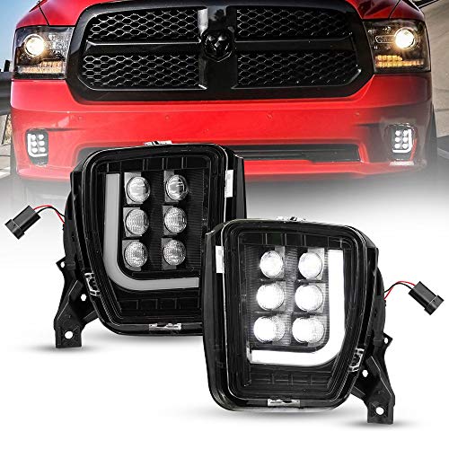 BUNKER INDUST Dodge Ram LED Fog Lights with Daytime Running Lights Set,1 Pair Clear Lens Spot Flood Driving Fog Lamps L-type DRL Replacement for 2013 2014 2015 2016 2017 2018 Dodge Ram 1500