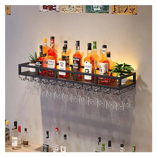 Étagère à vin murale avec LED et présentoir à gobelets suspendu - 4