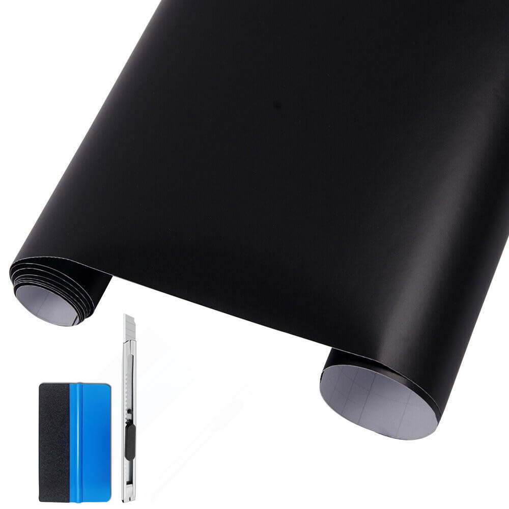 NewL Auto Folie, Selbstklebend Auto Schutzfolie Aus Vinyl, Schwarz Matt Carbon Folie Blasenfrei mit Installationszubehör 45 x 150cm