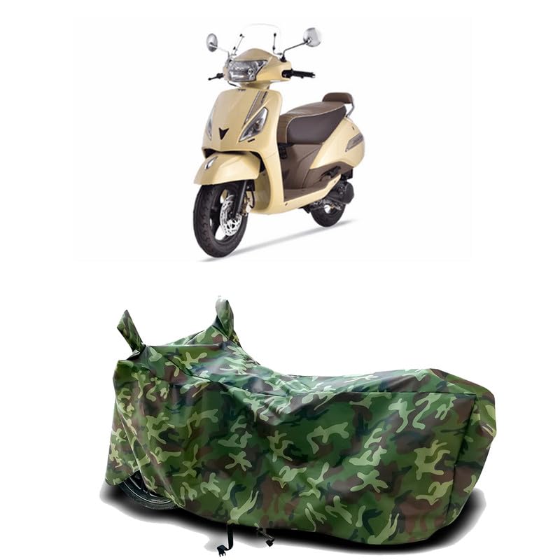 Image of DUFFEL-100% Heat Protection Two Wheeler Bike /Scooty Body Cover for TVS Jupiter Classic BS6 Water Resistance /UV-Rays /Birds Dropping /Scratchproof /Dust Proof /Waterproof[Green Jungle Print]
