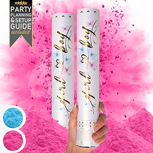 Premium Gender Reveal Confetti Cannon - Set of 2 - Biodegradable Powder in Pink or Blue for Girl or Boy - Gender Reveal Powder Cannon, Gender Reveal Decorations, Baby Gender Reveal Smoke Bomb, Poppers
