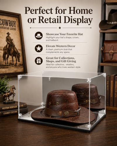 Image of Acrylic Cowboy Hat Display Case with Mirror Back and Base