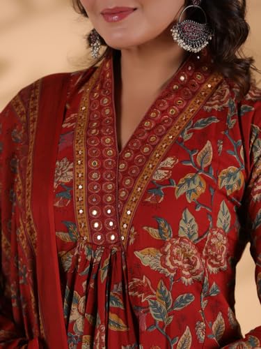 Image of Vbuyz Women Floral Print With Mirror Work Cotton Kurta Palazzo With Dupatta