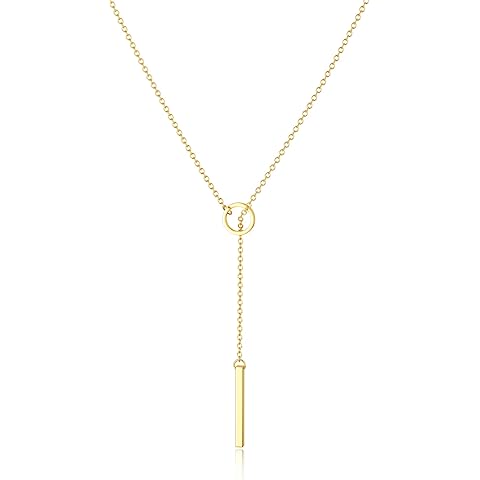 Tewiky Lariat Necklace for Women, Dainty Long Necklaces 14k Gold Plated Heart Pearl CZ Teardrop Pendant Necklace Simple Drop Necklace Trendy Y Necklace Fashion Jewelry for Women
