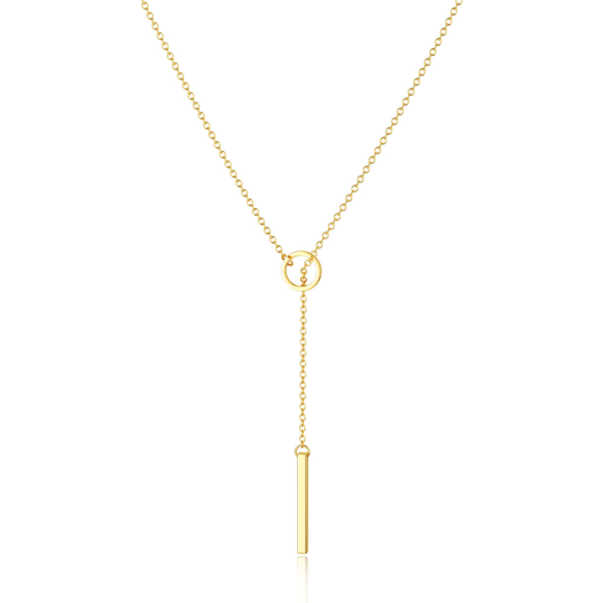 Lariat Necklace for Women, Dainty Long Necklaces 14k Gold Plated Heart Pearl CZ Teardrop Pendant Necklace Simple Drop Necklace Trendy Y Necklace Fashion Jewelry for Women