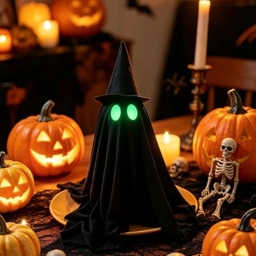 Decoración de Halloween para el hogar con sombrero de bruja negro y centros de mesa luminosos 4