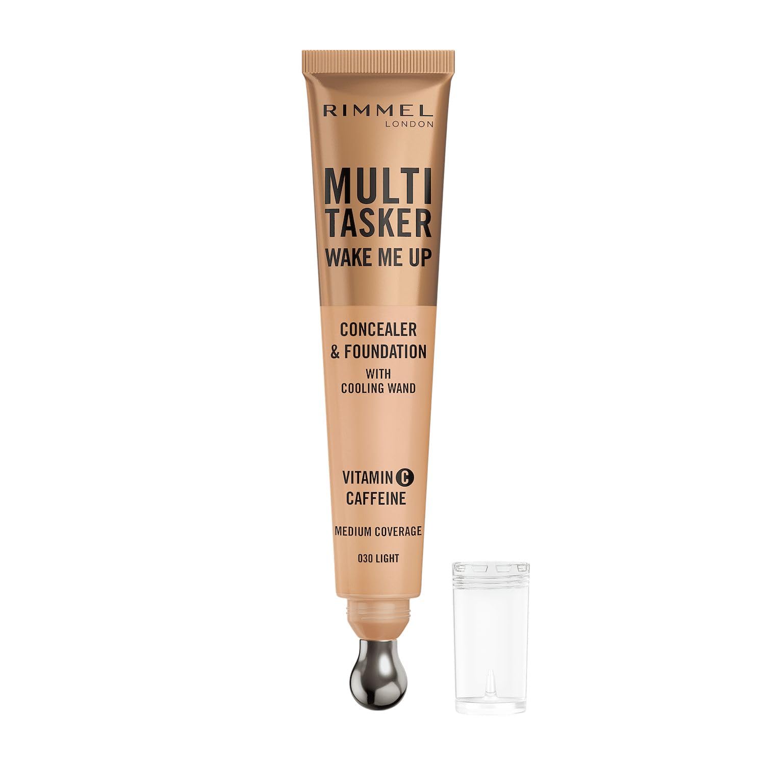 Rimmel Multi Tasker Wake Me Up rozświetlający korektor z masującym aplikatorem, witaminą C i niacynamidem, 30 Light, 20 ml