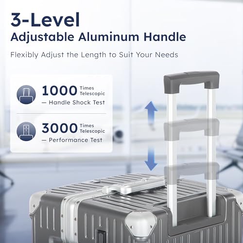 Image of ALPHA CAMP Trunk Luggage 26 Inch with Aluminum Frame Zipperless Suitcase | Checked Thickened 3-Layer PC Hardshell Luggage with TSA Lock,Charging Port,Cup Holder and Spinner Wheels for Holiday Travel