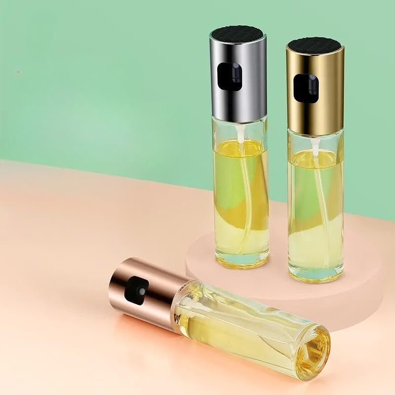 Refillable Glass Oil Sprayer for Cooking - Oil Mister for Salad, BBQ, Baking | Kitchen Gadget with Adjustable Nozzle,(Silvery)