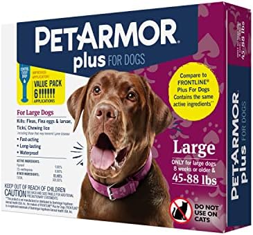 PetArmor Plus Flea and Tick Prevention for Dogs, Dog Flea and Tick Treatment, Waterproof Topical, Fast Acting, Large Dogs (45-88 lbs), 6 Doses