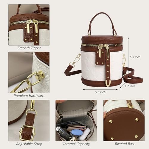 Crossbody Bucket Bags for Women Small Quilted Cylinder Round Purses Shoulder Mini Leather Barrel Top Handle Handbags2